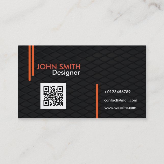 Elegant Professional Orange Black Carbon Look Business Card (Front)