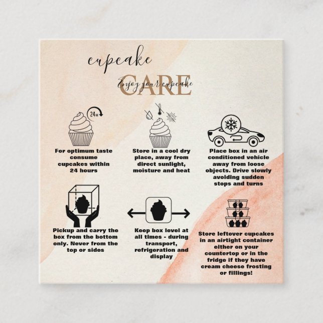 Elegant Professional OrangeTerracotta Cupcake Care Square Business Card (Front)