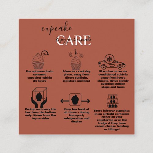 Elegant Professional OrangeTerracotta Cupcake Care Square Business Card