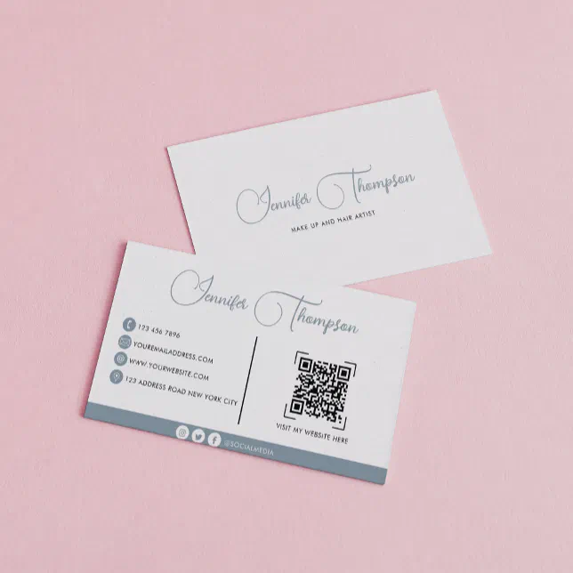 Elegant Professional Pale Blue Script QR Code Business Card | Zazzle