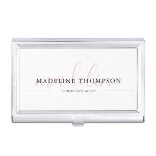 Elegant Professional Pale Pink Calligraphy Script Business Card Case