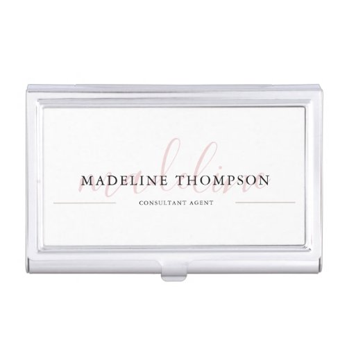 Elegant Professional Pale Pink Calligraphy Script Business Card Case