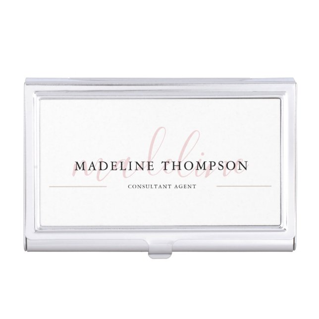 Elegant Professional Pale Pink Calligraphy Script Business Card Case (Front)