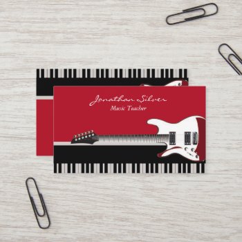 Elegant Professional Piano Keys & Guitar Music Business Card by shabnamahsandesigns at Zazzle