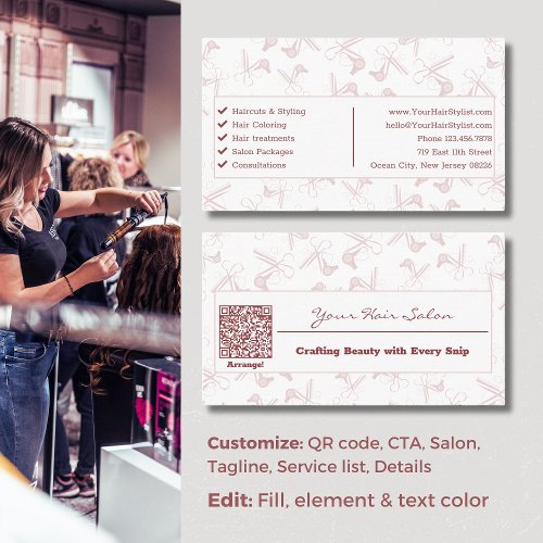 Elegant Professional Pink  White Hairdresser Business Card