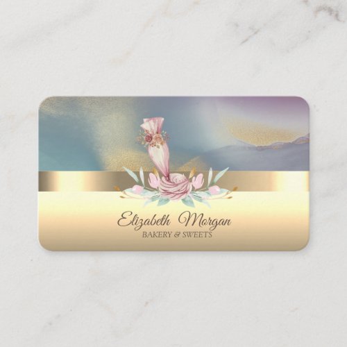 Elegant Professional Piping Bag Flower Bakery Gold Business Card