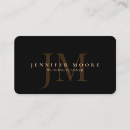 Elegant Professional Plain Black Gold Monogram Business Card