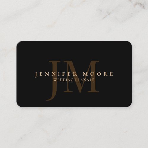 Elegant Professional Plain Black Gold Monogram Business Card