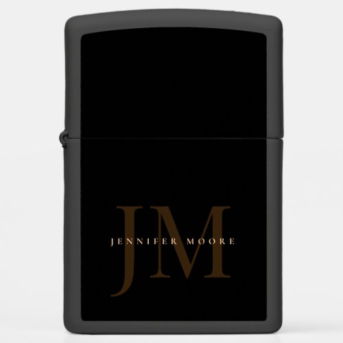 Elegant Professional Plain Black Gold Monogrammed Zippo Lighter