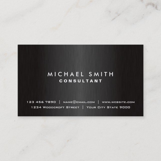 Elegant Professional Plain Black Modern Metal Business Card (Front)