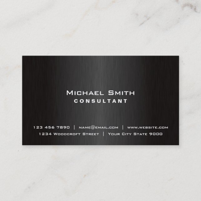Elegant Professional Plain Black Modern Metal Business Card (Front)