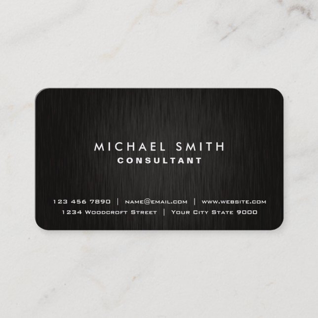 Elegant Professional Plain Black Modern Metal Look Business Card (Front)