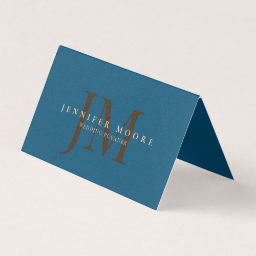 Elegant Professional Plain Blue Gold Monogram Business Card