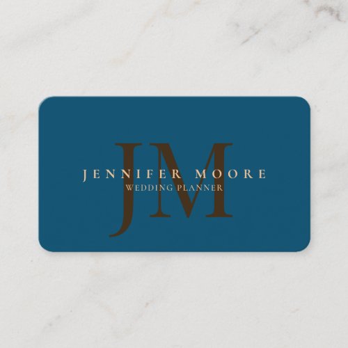 Elegant Professional Plain Blue Gold Monogram Business Card