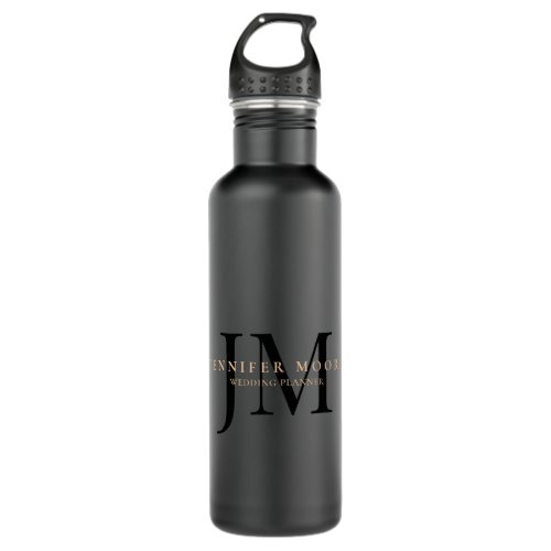 Elegant Professional Plain Gold Black Monogrammed Stainless Steel Water Bottle