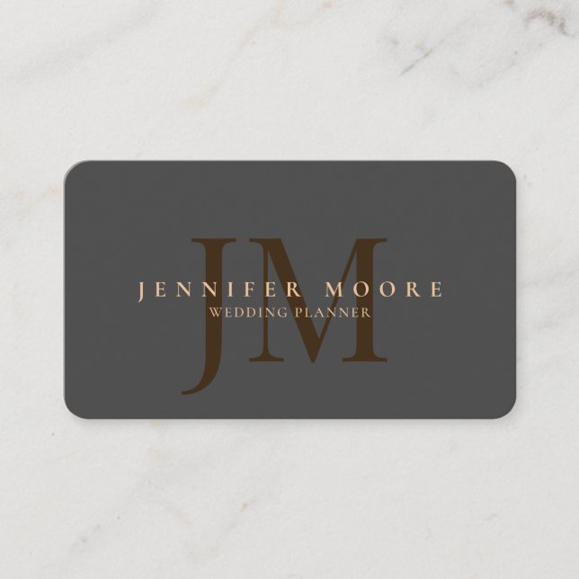 Elegant Professional Plain Grey Gold Monogram Business Card (Front)