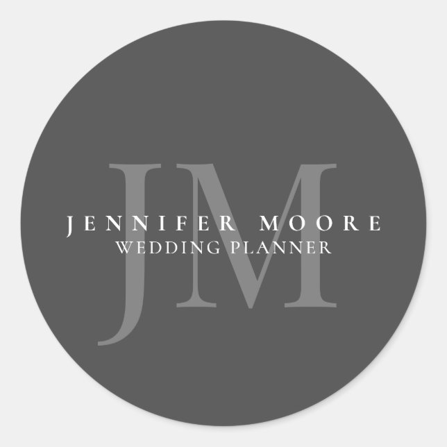 Elegant Professional Plain Grey Gold Monogram Classic Round Sticker (Front)