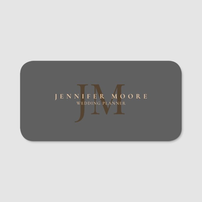 Elegant Professional Plain Grey Gold Name Tag (Front)
