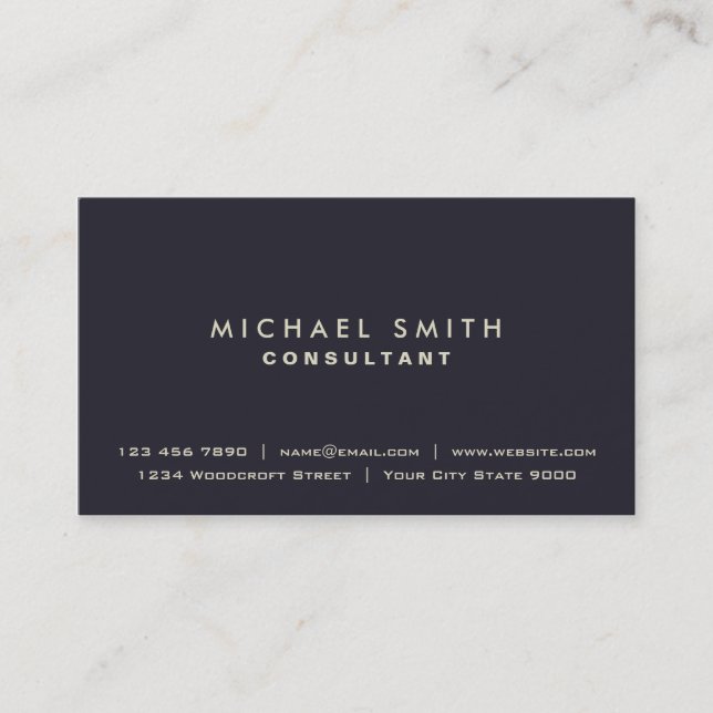 Elegant Professional Plain Modern Gold on Blue Business Card (Front)