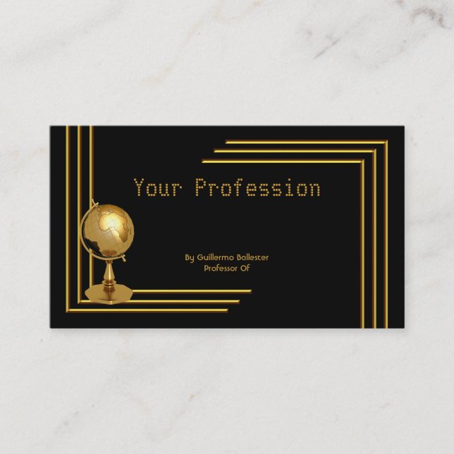 Elegant Professional Profession Black Gold Globe Business Card (Front)