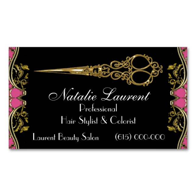 Elegant Professional Scissor French Baroque Black Business Card Magnet (Front)