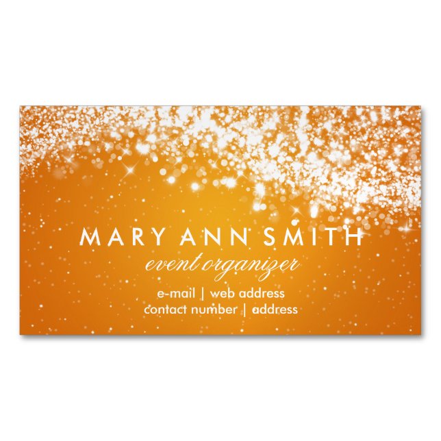 Elegant Professional Silver Sparkling Wave Orange Business Card Magnet (Front)