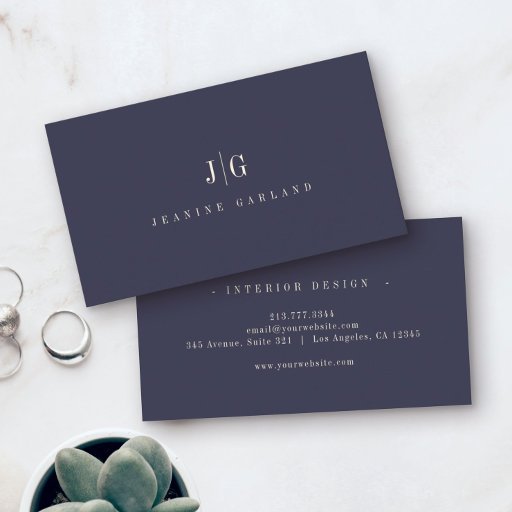 Customizable Elegant Professional Simple Monogram Minimal Navy Business Card