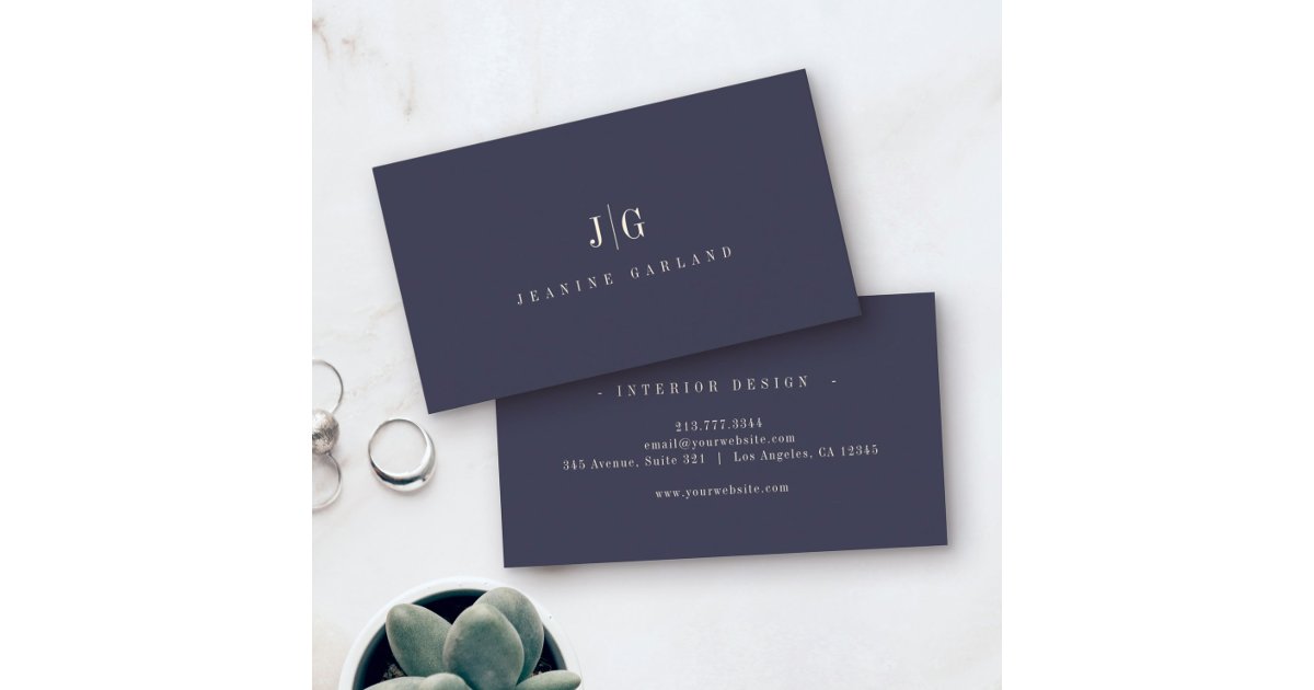 Elegant Professional Simple Monogram Minimal Navy Business Card | Zazzle