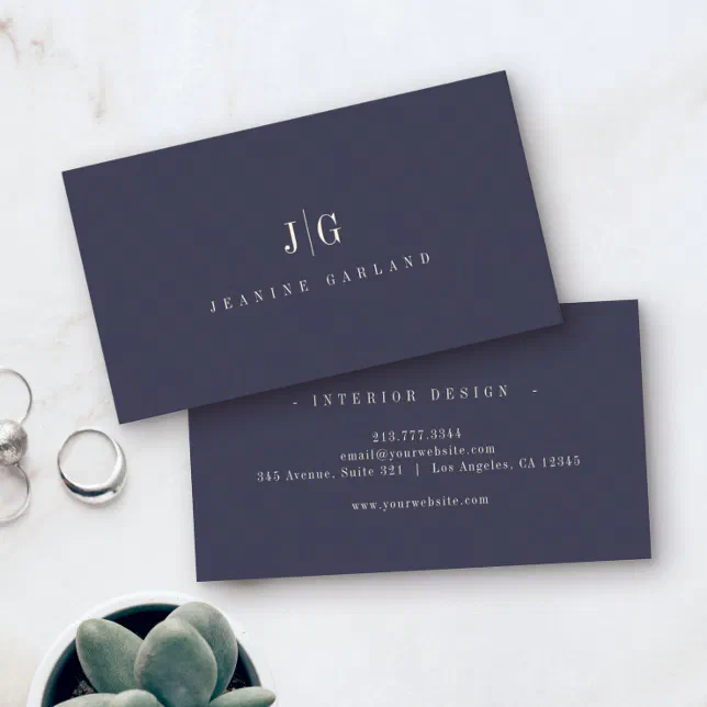 Elegant Professional Simple Monogram Minimal Navy Business Card | Zazzle