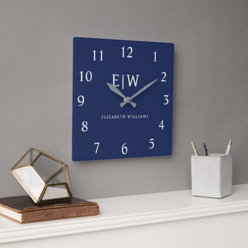 Elegant Professional Simple Monogram Minimalist Square Wall Clock