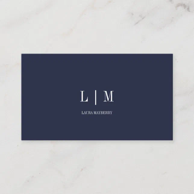 Elegant Professional Simple Monogram Navy Business Card | Zazzle