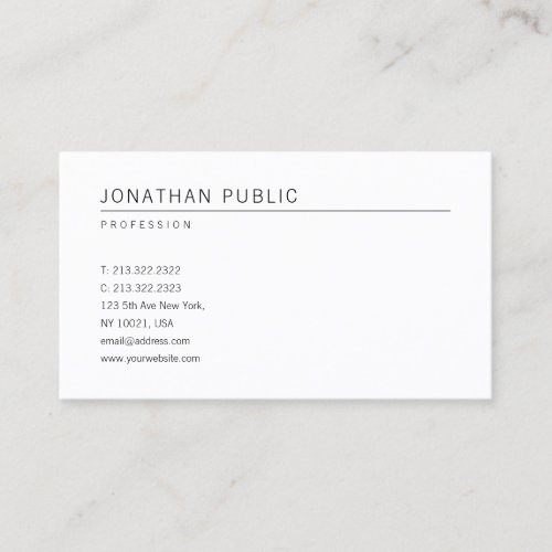 Elegant Professional Simple White Template Modern Business Card