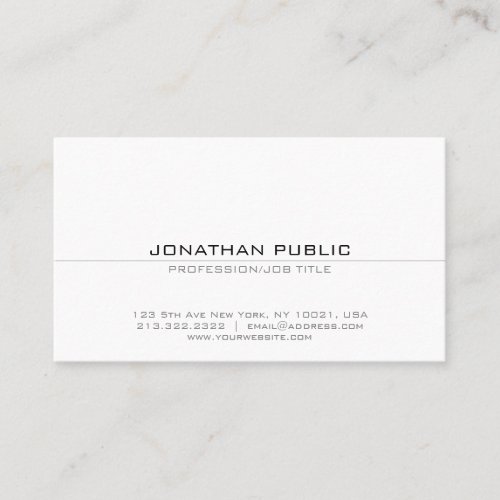 Elegant Professional Sleek White Plain Modern Business Card