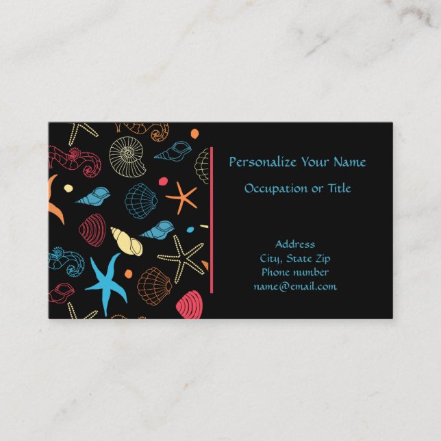 Elegant & Professional Starfish & Seashells Ocean Business Card (Front)