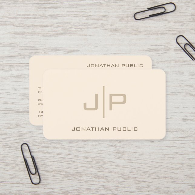 Elegant Professional Template Monogram Cream Business Card (Front/Back In Situ)
