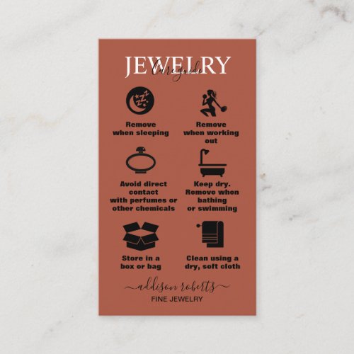 Elegant Professional Terracotta Boho Jewelry Care  Business Card