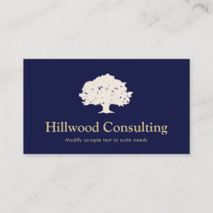 Elegant Professional Tree Logo Navy Blue Business Card