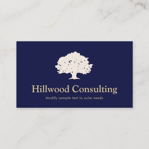 Elegant Professional  Tree Logo Navy Blue Business Card