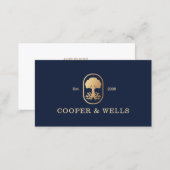 Elegant Professional Tree Roots Logo Navy Business Card (Front/Back)