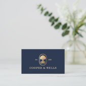 Elegant Professional Tree Roots Logo Navy Business Card (Standing Front)