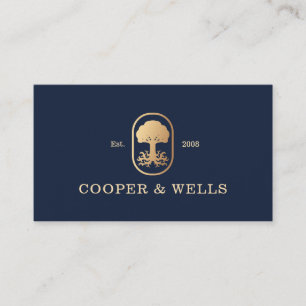 Elegant Professional Tree Roots Logo Navy Business Card