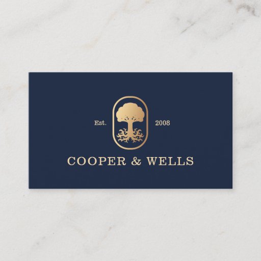 Customizable Elegant Professional Tree Roots Logo Navy Business Card