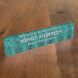 Elegant professional trendy Green Agate Marble Desk Name Plate