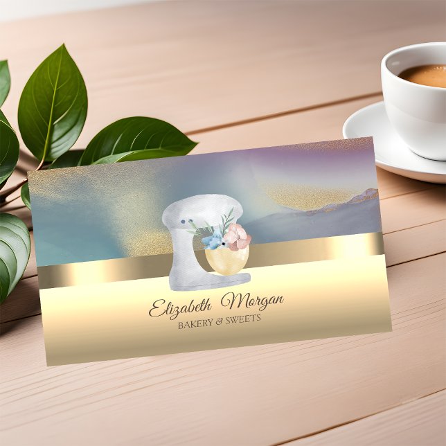 Elegant Professional Watercolor Mixer Bakery Gold Business Card (Creator Uploaded)