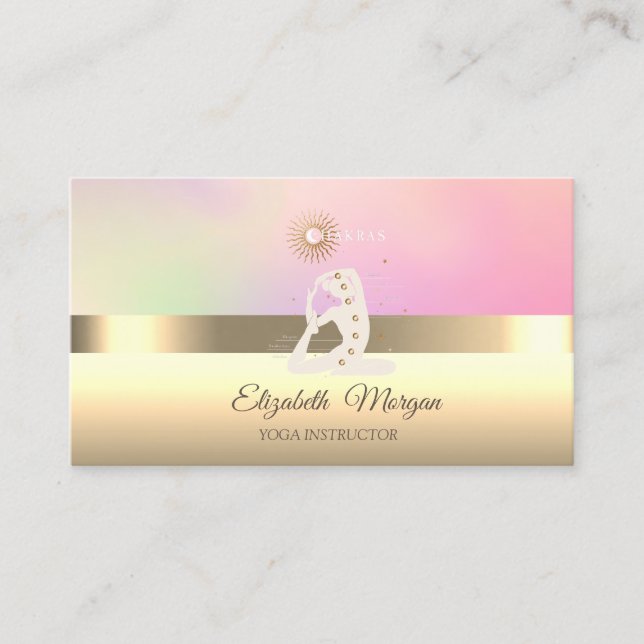 Elegant  Professional Yoga Instructor Girl Chakras Business Card (Front)