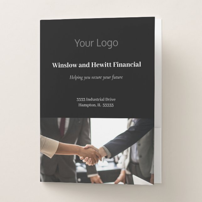 Elegant Professional Your Logo Photo Black Pocket  Folder (Front)