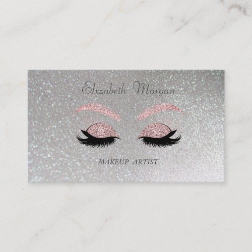 Elegant Proffesional Silver Glitter Faux Lashes Business Card