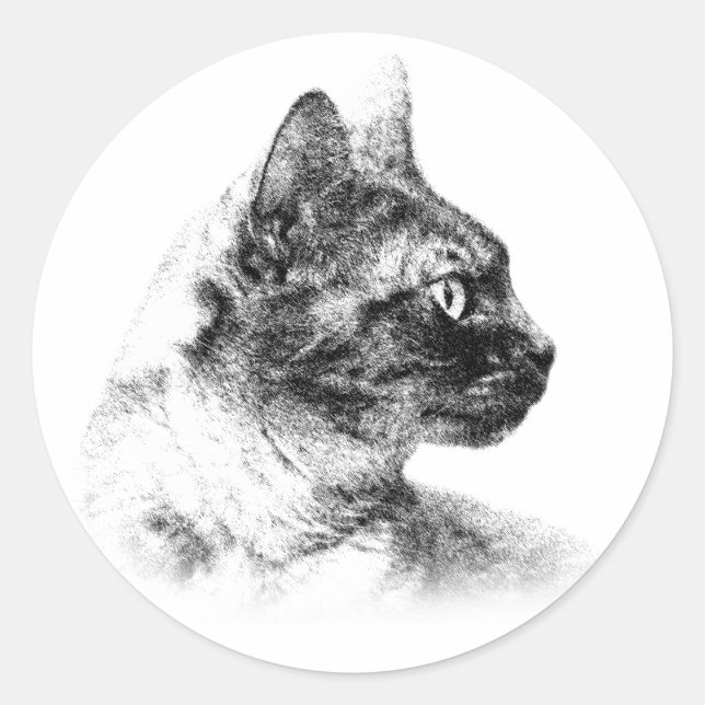 Elegant Profile of Stella the Grey Cat Classic Round Sticker (Front)
