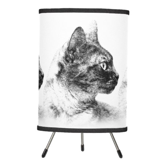 Elegant Profile of Stella the Grey Cat Tripod Lamp (Front)