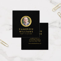 Elegant Profile Photo Modern Black and Faux Gold Square Business Card